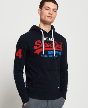 Superdry Vintage Logo Tri Colour Lite Férfi Kapucnis Pulóver Sötétkék | QMOIT4398